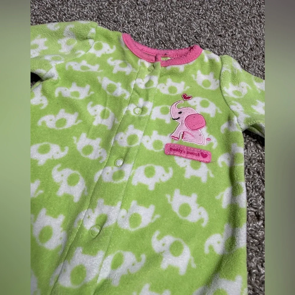 Carter's Baby Girl Green Elephant Fleece Footie Pajamas Size Newborn